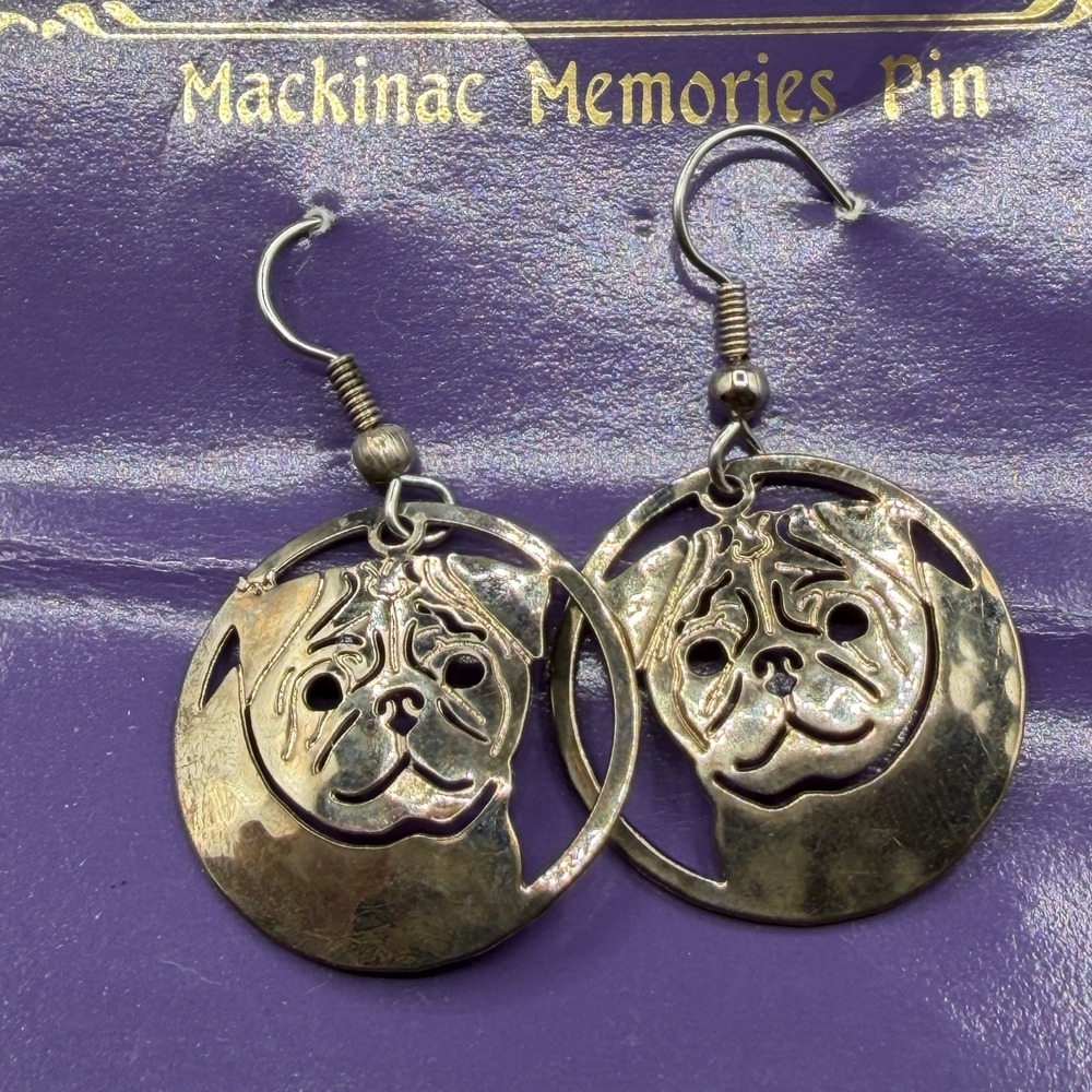 Mackinac Memories Pug Dog Dangle Earrings Somewhere in Time Gallery Souvenir